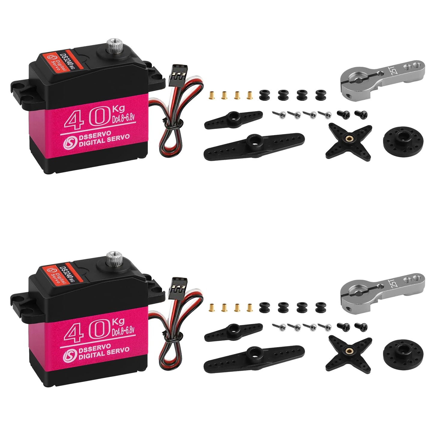 HOOYIJ 2Pack 40KG Digital RC Servo Waterproof DS3240MG High Torque Full Metal Gear Steering Servo Motor for 1/8 1/10 Scale RC Crawler Car Buggy Control Angle 270° 500us-2500us