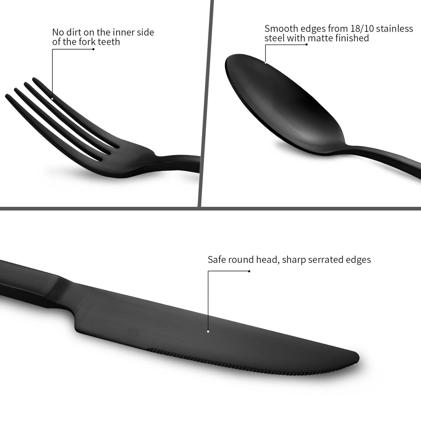 Kelenfer Stainless Steel Flatware Set Hand Forged 18/10 Silverware Set Matte Black Cutlery Set with Cuboid Handle Matte Finished 20 Pieces Home Event Use Wedding Housewarming Gift Service for 4