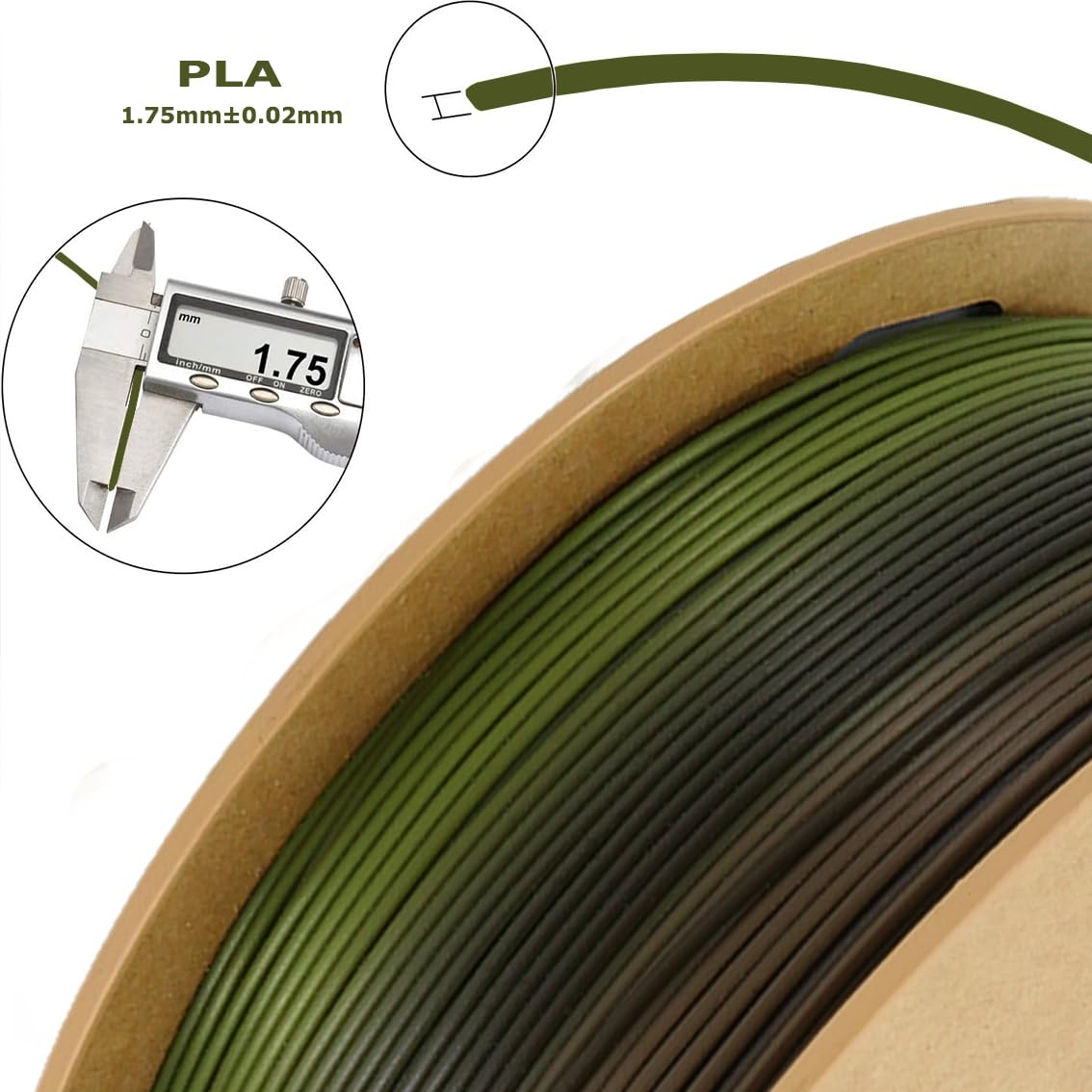 WISDREAM PLA Forest/Jungle/Military Rainbow Gradient Multicolor Rainbow PLA Filament, Glossy Metallic Finish， 1.75mm,1kg(2.2 lbs) Compatible with 99% FDM Printers