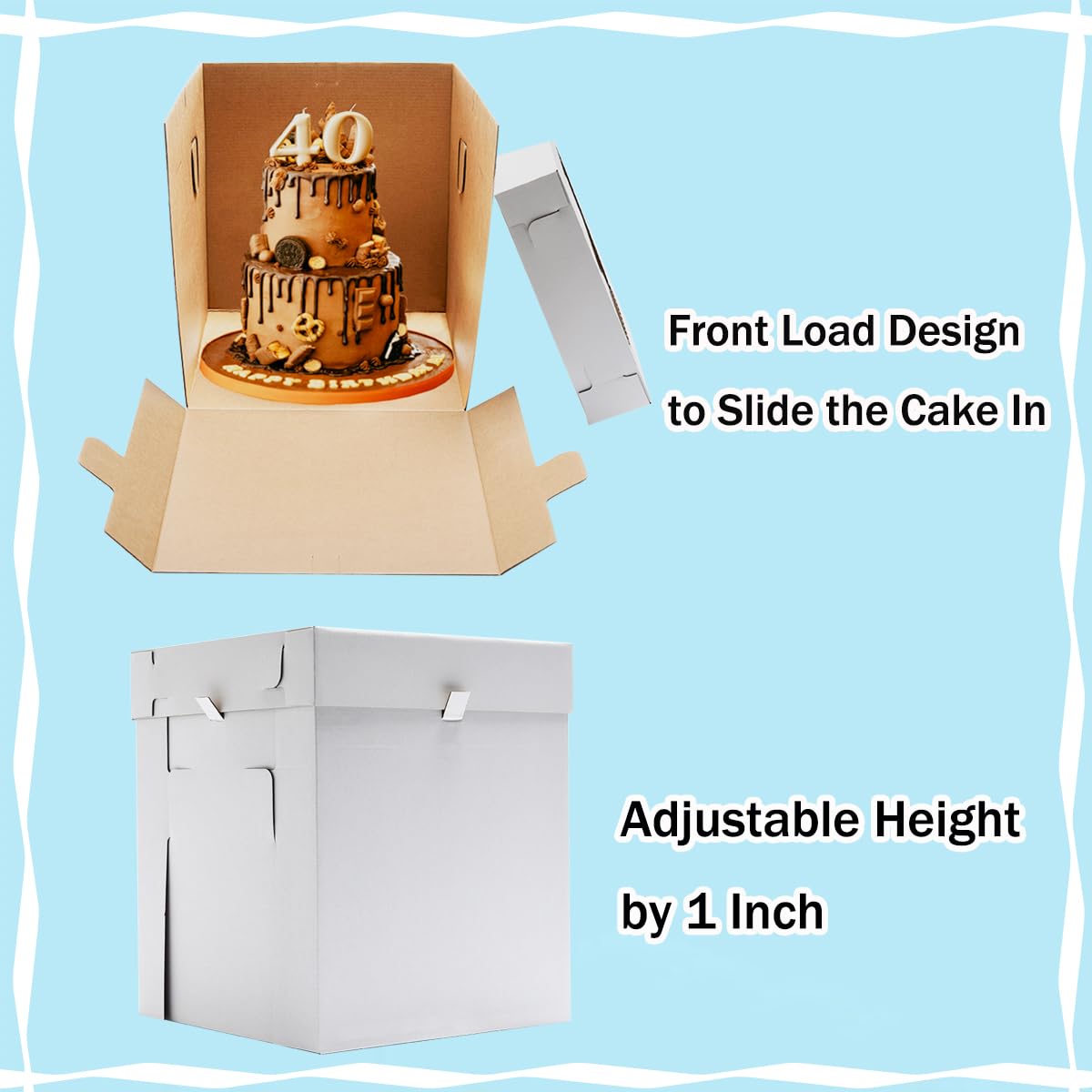 Nentootor 14x14x14 Inches 3 Pack,Tall Cake Boxes for Tier Cakes,Wedding Cake Boxes with Window,Layer Cake Carrier,Disposable Cake Containers