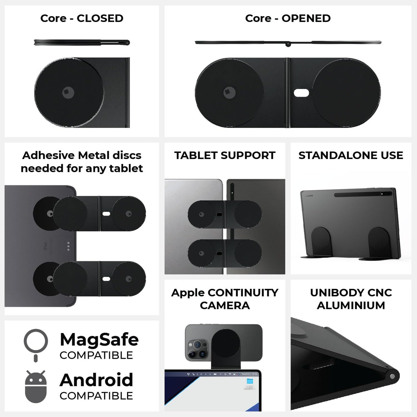 Rolling Square Edge Pro Tablet Kit - Mount Tablet and Phone Magnetic Holder, Smartworking & Productivity Stand Accessory, Compatible with MagSafe, Compatible with Any Tablet or Phone, Black