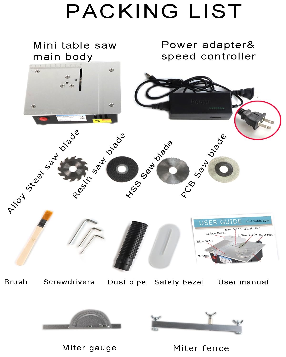 Mini Table Saw, RTOVZON 96W Mini Desktop Electric Saw Cutter 7.1"x5.5", Cut Thickness Adjustable Precision Craft Table Saw with Speed & Angle Adjust 4* Blades, Available for Wood/PCB/Acrylic/Plastic