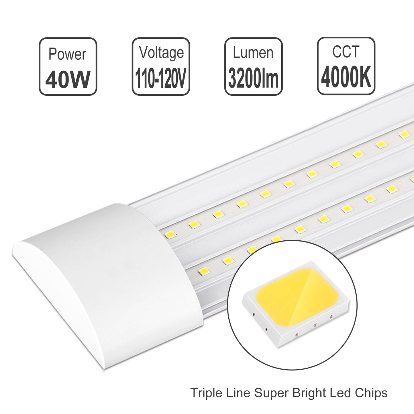 KILIPOL 4FT LED Batten Light, Ceiling Surface Mounted Slim LED Tube Lights, 40W 4000K Neutral White for Office, Shop, Garage, Home, 8 Packs