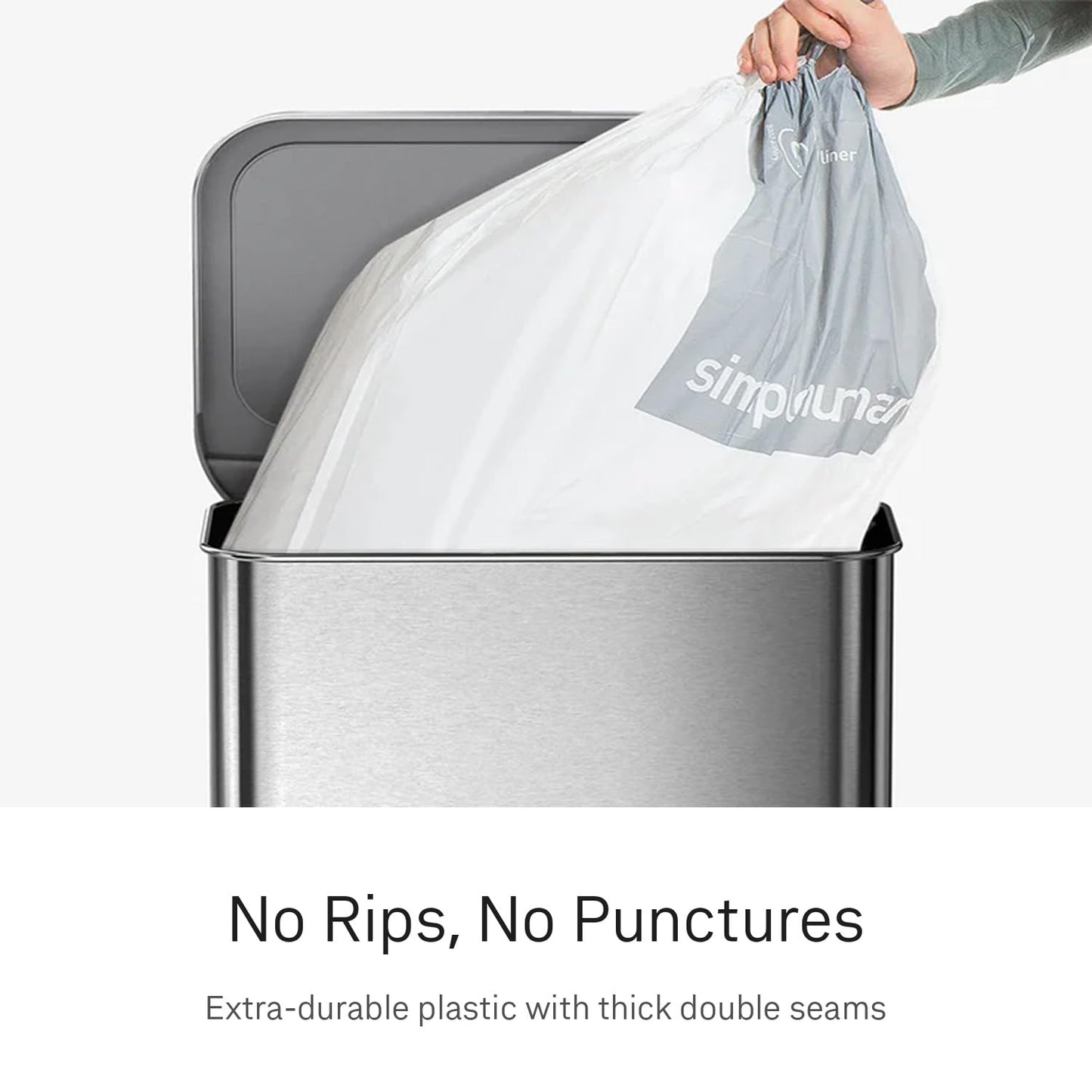 simplehuman Code C 200 Count Custom Fit Liners, Drawstring Kitchen Trash Bags, One-by-One Mess-Free Dispense, Extra Thick & Double Seamed, 50% PCR Plastic, 10-12 Liter / 2.6-3.2 Gallon, White