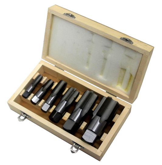 Drill America - DWTPT1/8-1SET 6 Piece NPT Pipe Tap, Carbon Steel, DWTPT Series Set, 1/8", 1/4", 3/8", 1/2", 3/4" and 1" in Wooden Case