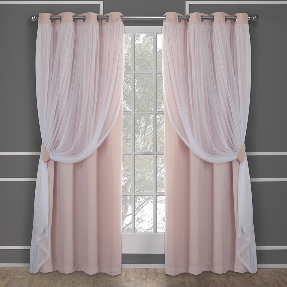 TOWN & COUNTRY LUXE Talia Double Layer Indoor Curtains, Sheer and Room Darkening Blackout, Grommet Top, Energy Efficient, 2-Pack Set, 52"W x 84"L (Pack of 2), Rose Blush 2 Count