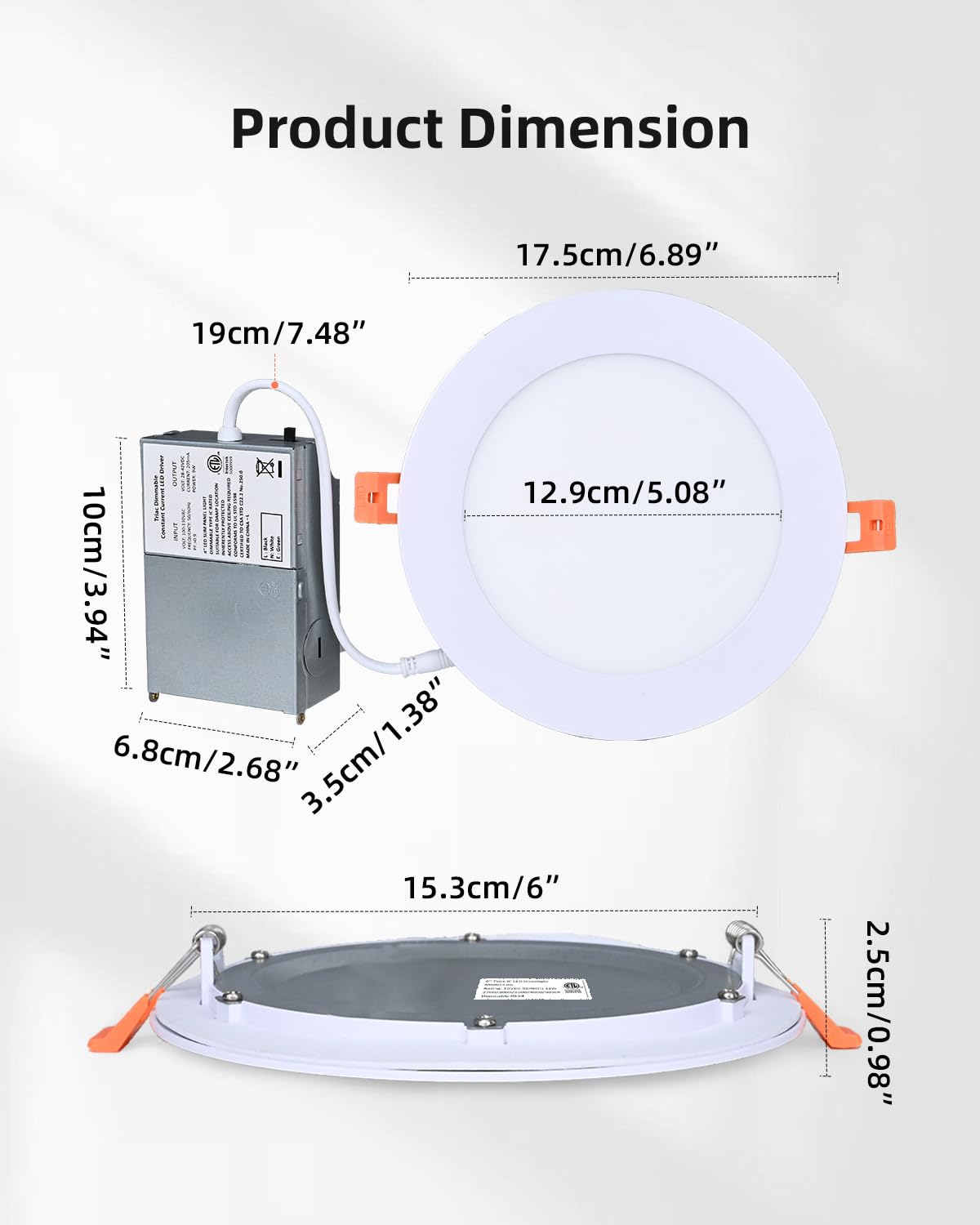ZYC recessed Lighting 6 inch - 12W 1100LM High Brightness,5CCT 2700K/3000K/3500K/4000K/5000K Selectable,Ultra-Thin LED Recessed Ceiling Light,Dimmable Canless Wafer Downlight,Pack of 6 Gold.