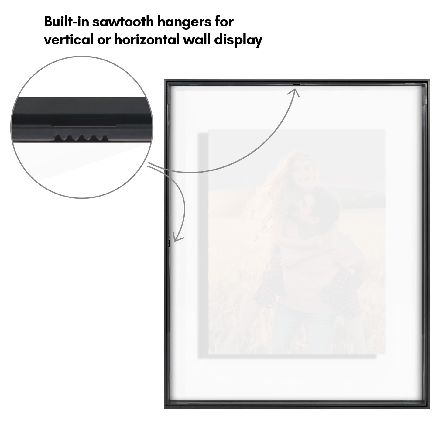 Americanflat Aluminum 16x20 Floating Picture Frame with Shatter-Resistant Glass - Use as 11x14 Picture Frame or Display 16x20 Photo - Signature Float Collection - Photo Frames for Wall Display - Black