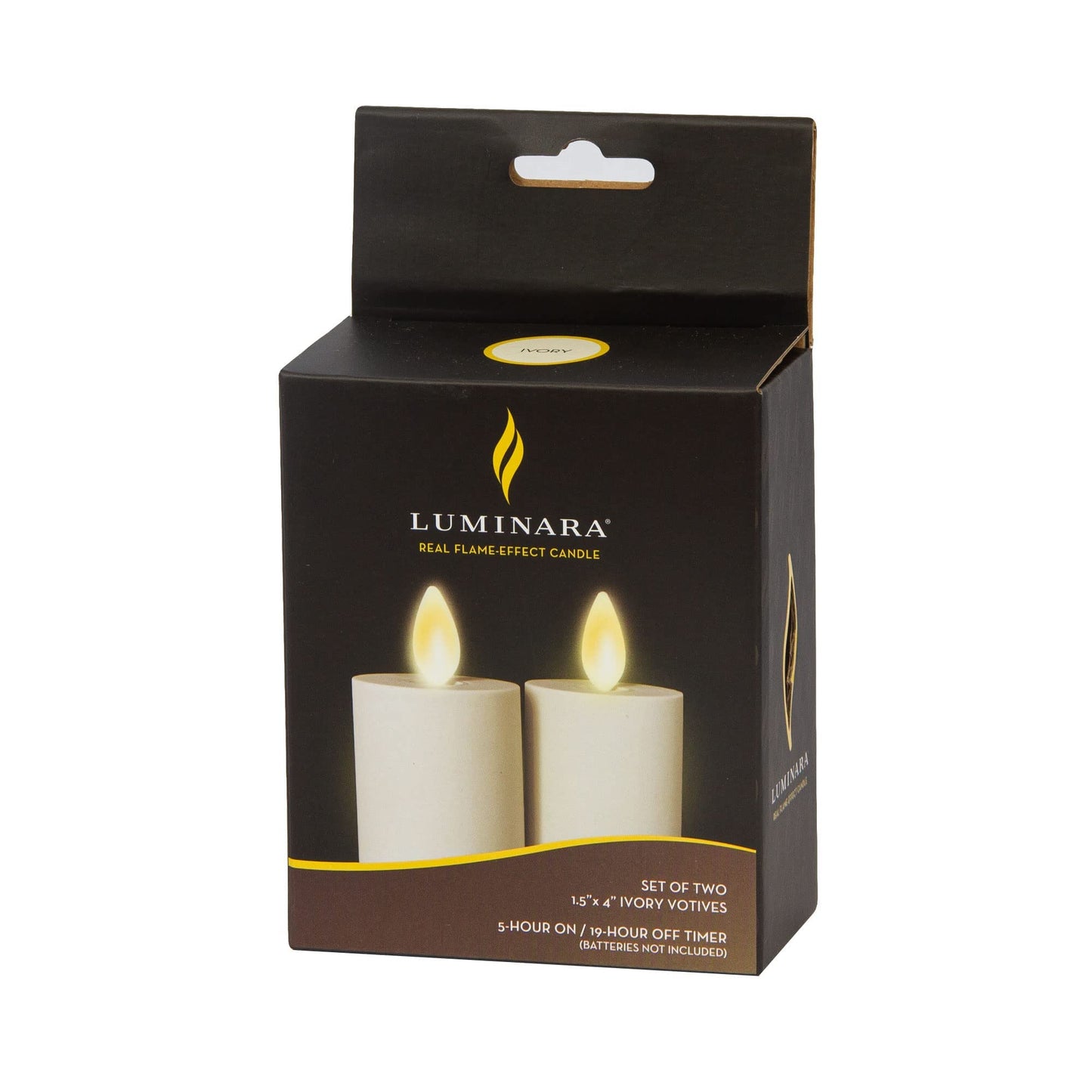 Luminara Outdoor Votive Flameless LED Candle, Set of 2 Ivory 1.5" x 4", Moving Flame Battery Operated Timer Remote Ready IPX4 Matte Plastic Finish
