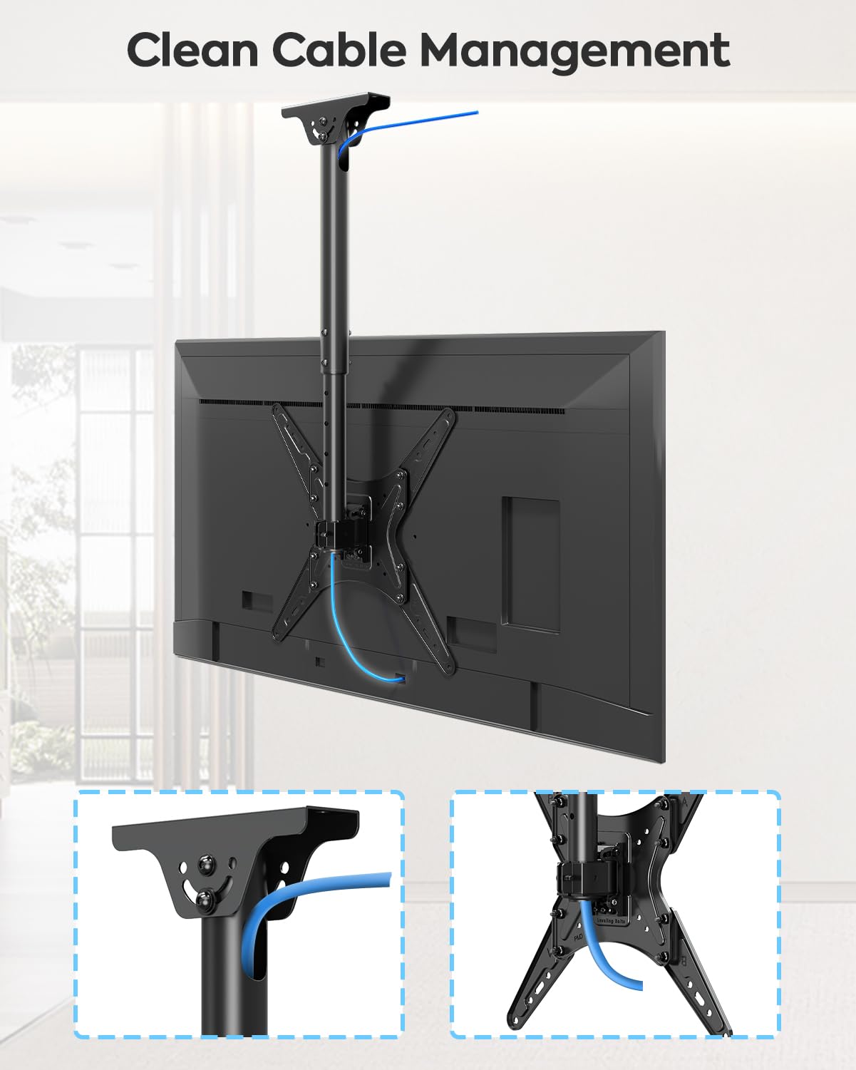 MOUNTUP Ceiling TV Mount for Most 24''- 65'' TVs, Hanging TV Ceiling Mount for 32 43 50 55 60 65 inch Screen, Full Motion Height Adjustable Bracket, Holds up to 99lbs, Max VESA 400x400mm, MU0039