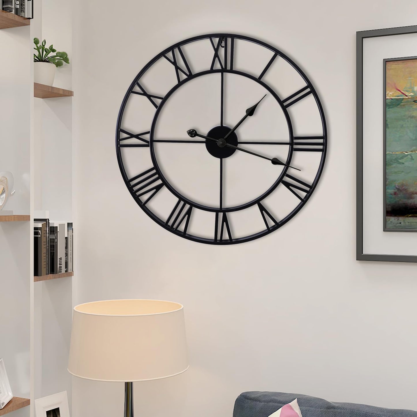 Large Wall Clocks Non-Ticking Silent 30 inch Battery Operated Oversized Metal Round Roman Numerals European Industrial Wall Clocks for Home Kitchen Living Room Office Decor