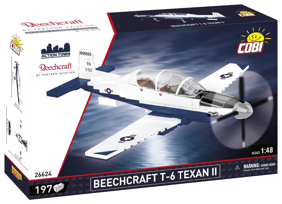 COBI Action Town Beechcraft T-6 Texan II Plane, Black & White
