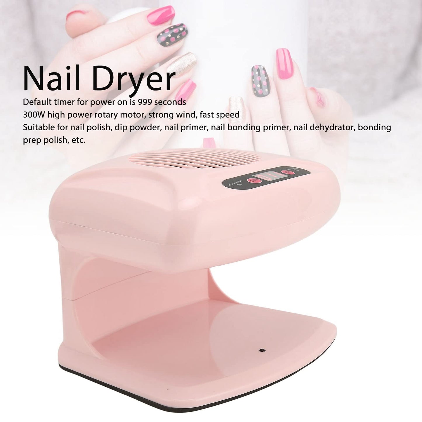 Air Nail Dryer, Nail Fan Blower Dryer Machine with Automatic Induction Sensor Cold Hot Air 300W High Power Nail Polish Dryer Drying Fan for Home and Salon Use, 5.7 x 6.1 x 7.3in