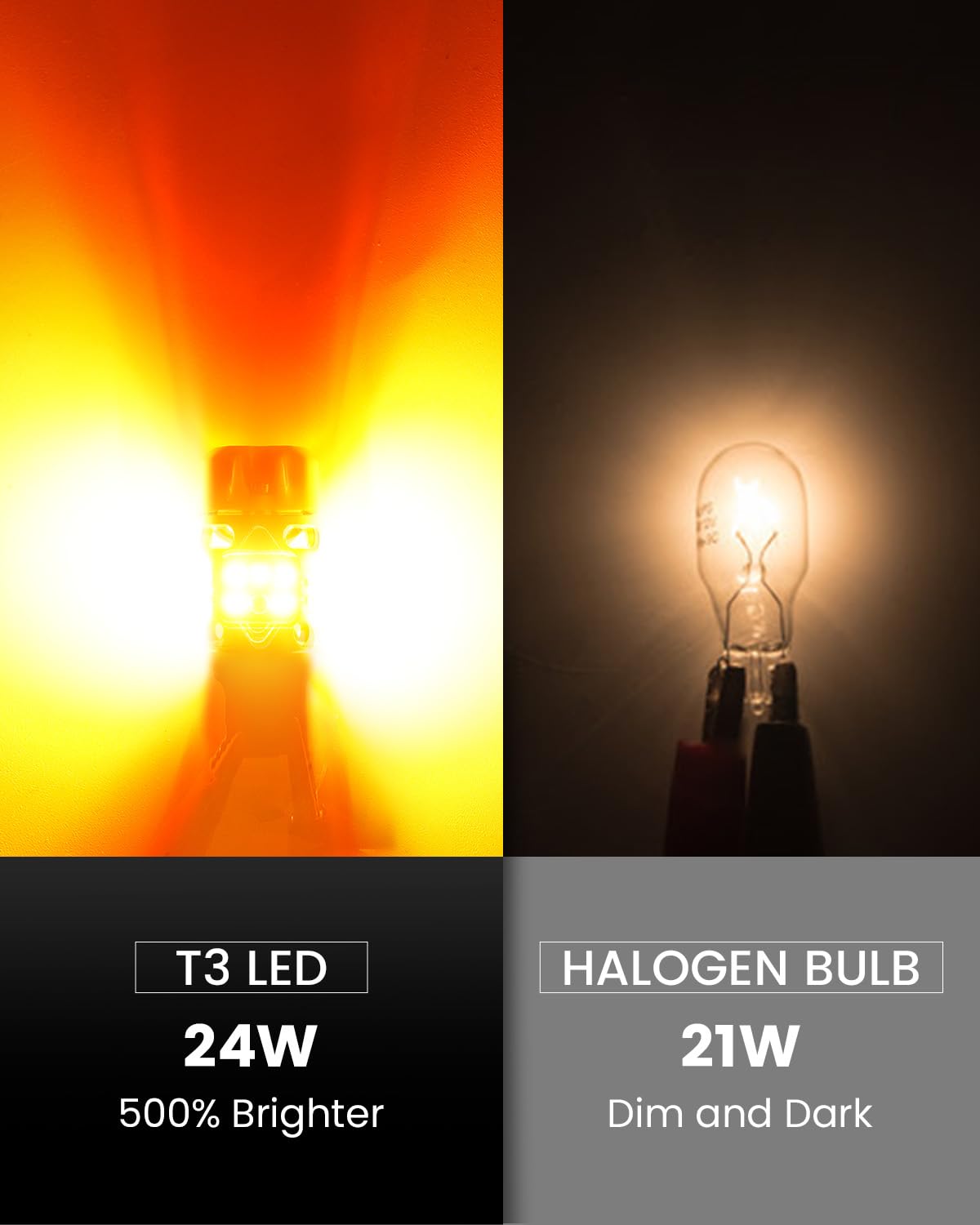 LASFIT T3 7440 7443 LED Turn Signal Amber, Super Bright 4000LM CANBUS Error Free Turn Signal Bulbs, Upgraded 7444na 7441 7444 7440NA W21W WY21W with Built In Resistor, Only For Standard Socket(2pcs)
