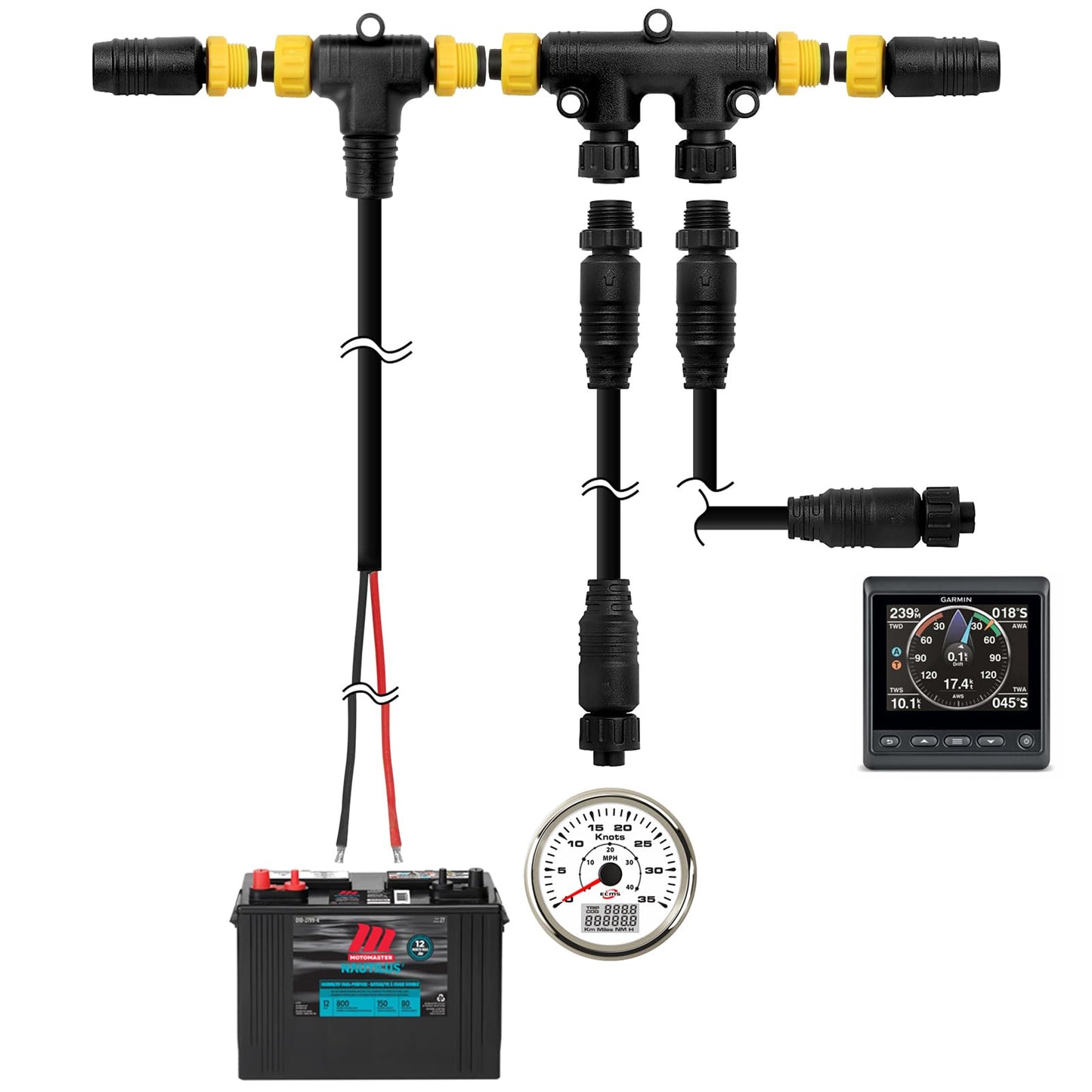NMEA 2000 Starter Kit to Process NMEA 2000 Network for Lowrance Simrad Garmin,Marine Grade Starter Kit with Backbone Cables Drop Cables Tees Terminators