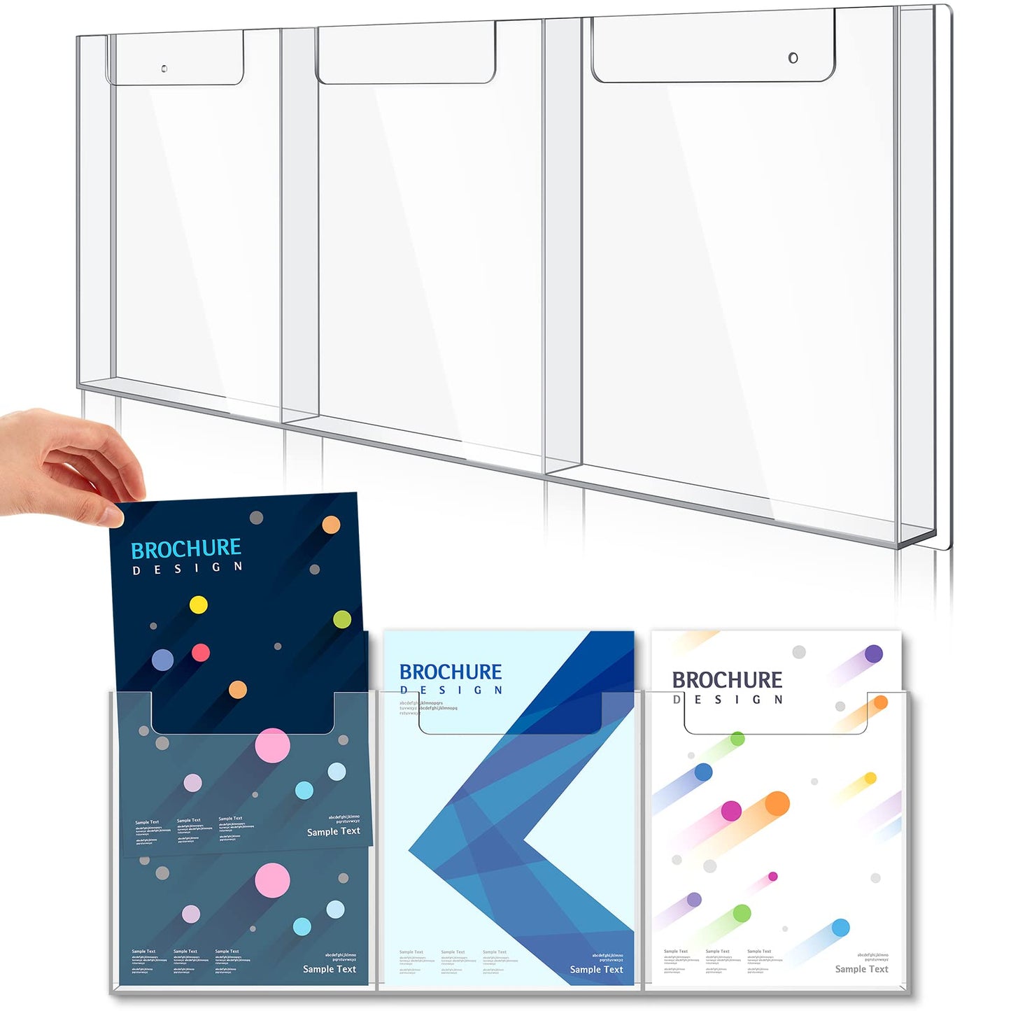 Sherr 1 Pc Acrylic Brochure Holder Wall Mount, 8.5 x 11 Inches Clear Hanging Flyer Display Holder Plastic Pamphlet Stand for Magazine, Booklet, Bookmark (Three-slot)