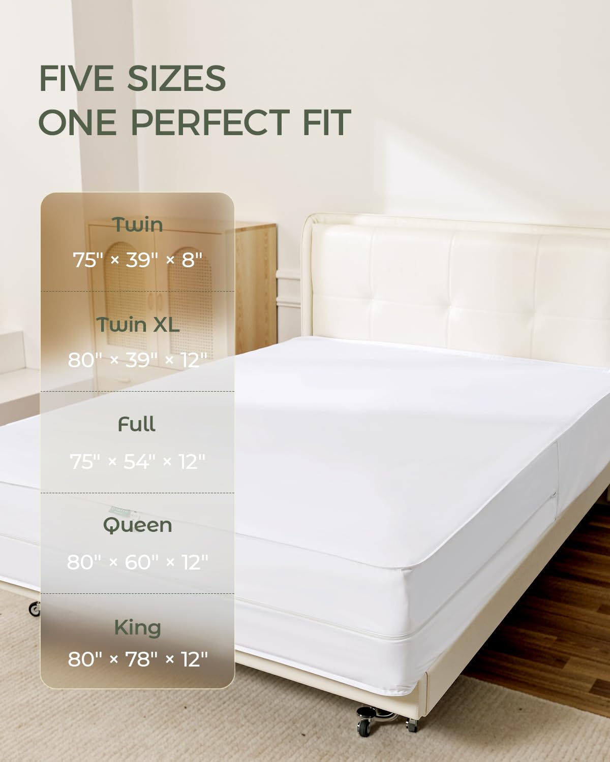 FAUNNA 100% Cotton Mattress Encasement, Zippered Bed Bug and Dust Mite Proof Mattress Protector, Hypoallergenic Antibacterial Protection, Noiseless Zipper Six-Sided Mattress Cover (Queen 16" Deep)