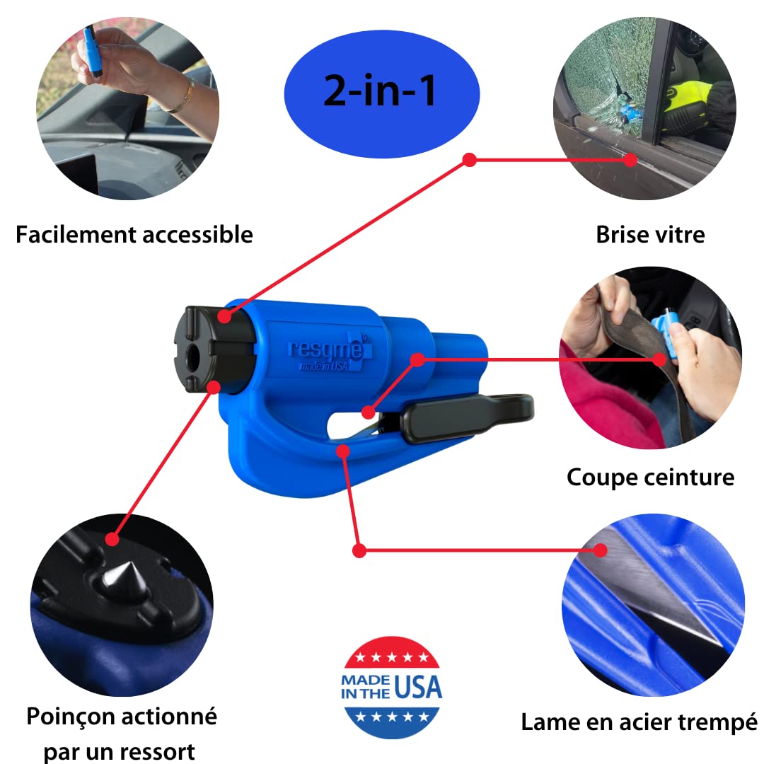 resqme The Original Emergency Keychain Car Escape Tool, 2-in-1 Seatbelt Cutter and Window Breaker, Made in USA, Rainbow Pack 8 Colors - Compact Emergency Hammer