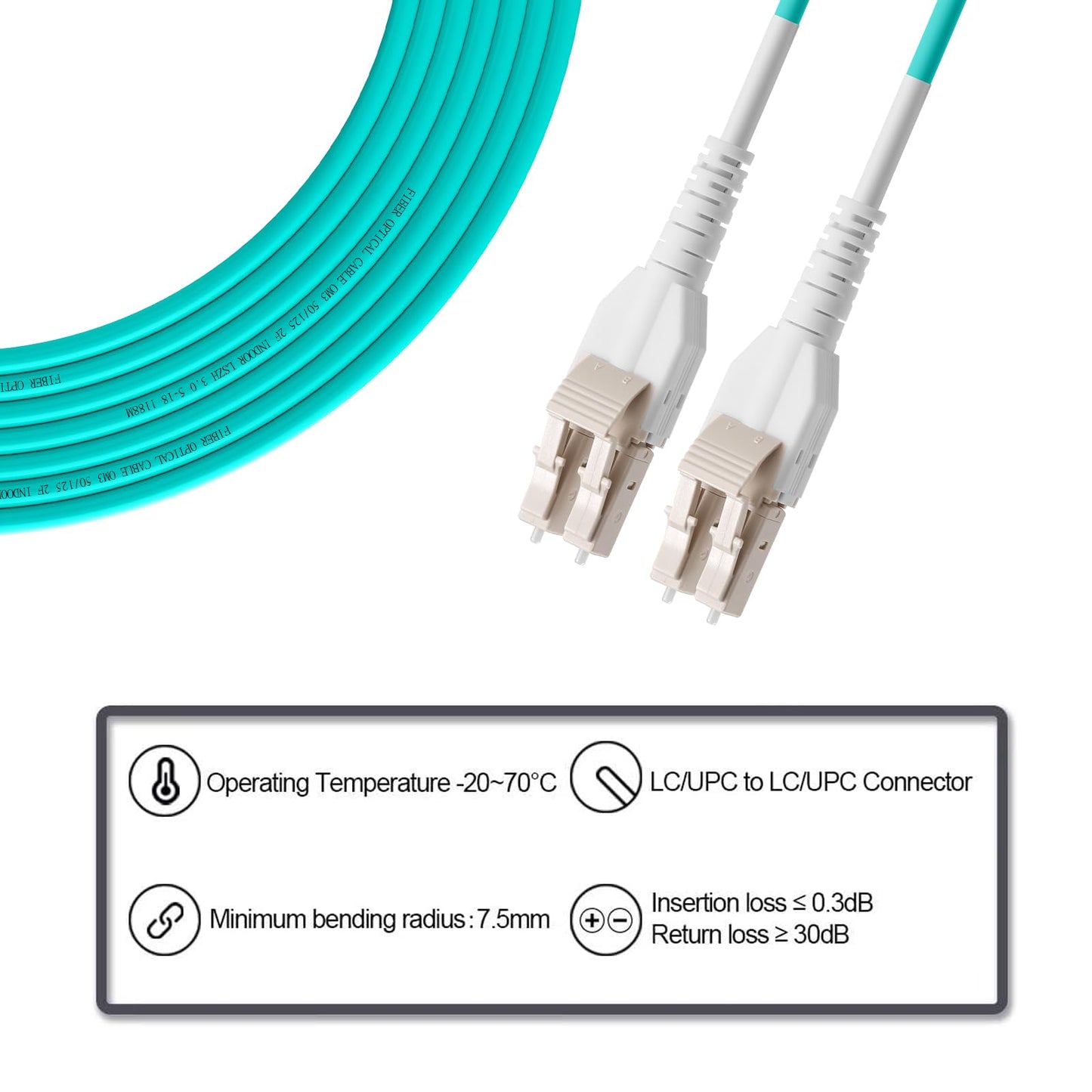 Fibergaga-Uniboot OM3 LC to LC Fiber Patch Cable, Multi-Mode Duplex Fiber Optic Cable Jumper Optical Patch Cord 10GB, 50/125μm,LSZH Jacket,Length Options: 0.5m-100m,100M(328ft)