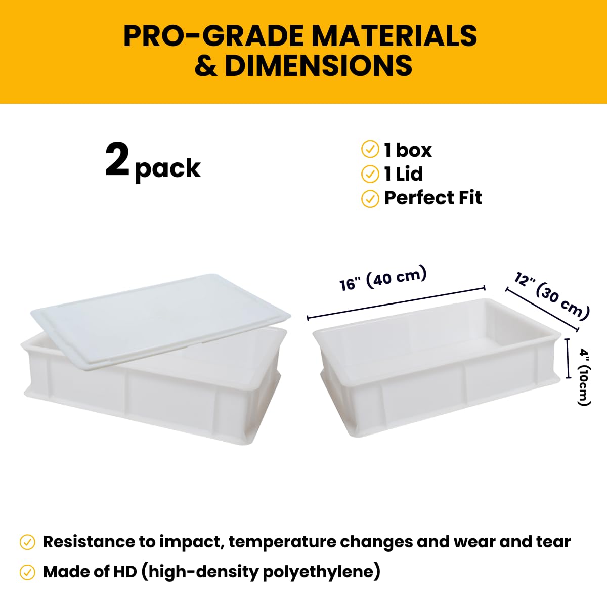 L'Oro Del Sud Home Refrigerator Size Dough Proofing Box Tray (1 Box with Lid), Stackable Pizza Proofing Dough Pan with Lid, (16 inch x 12 inch x 4 inch), Commerical Grade, Made in Italy