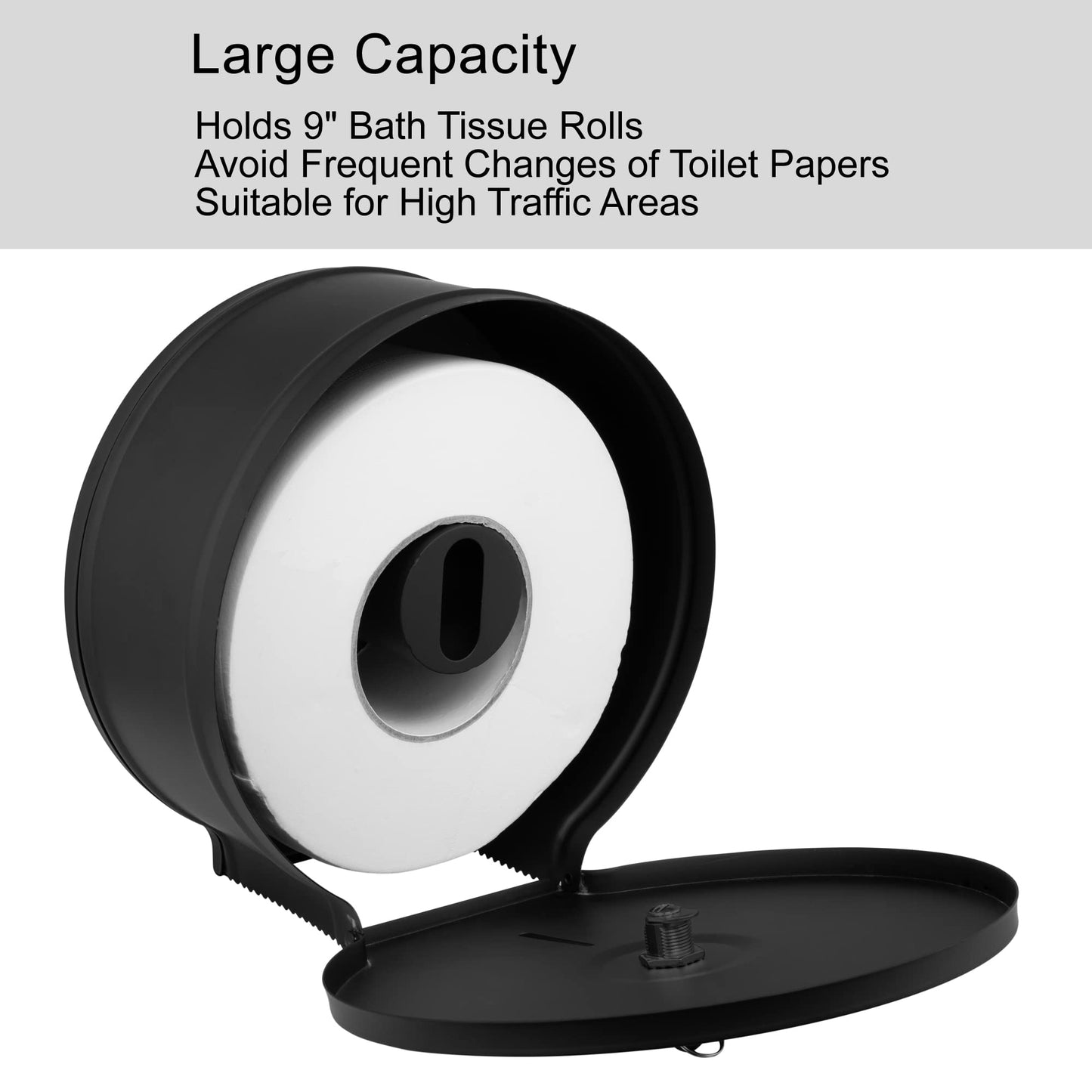 VANNSOO Commercial Jumbo Toilet Paper Dispenser, Wall Mount Stainless Steel 9 Inch Roll Toilet Paper Holder Bath Tissue Dispenser with Lock Key (Black)