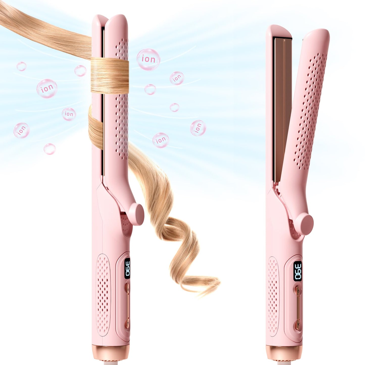 Hahahope Hair Straightener and Curler 2-in-1, 360°Airflow Styler Curling Iron, 20 Million Negative Ion Hair Care, LED Digital Display Multiple Temp, Auto Off, Dual Voltage
