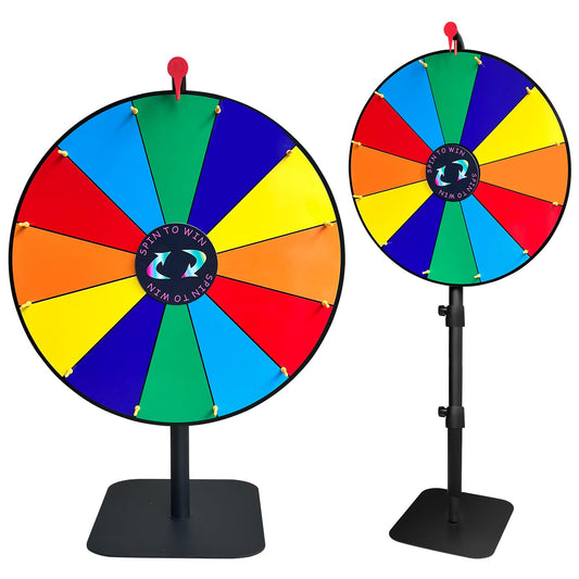24 Inch Heavy Duty Spinning Prize,Ajustable 34"-61" Height Spinning Wheel for Prizes,12 Slots & Dry Erase Marker & Eraser for Carnival,Wheel of Fortune Game Carnival & Engaging Home Parties,Tradeshow
