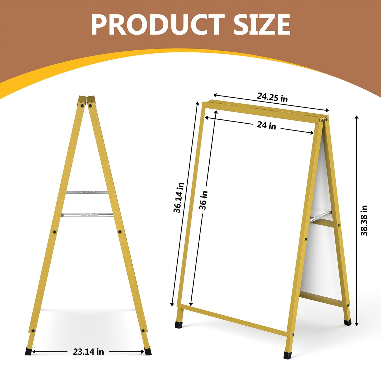 Golden A Frame Sign, Heavy Duty Slide-in A Frame Sign Holder, Double-Side 24x 36 Inch Sandwich Board for Office, Wedding, Business, Party Poster, Frame only