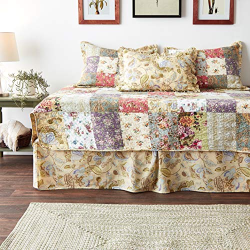 Greenland Home Fashions 100% Cotton Authentic Patchwork Quilted Daybed Set, 5 Piece, Blooming Prairie