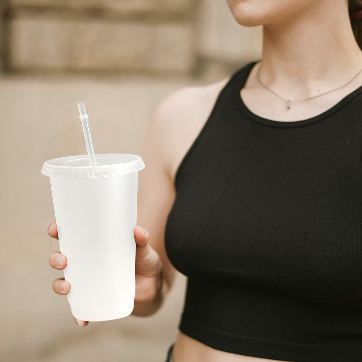 YOUKE OLA 72 Pack Plastic Tumblers with Straw and Lid Reusable Plastic Cups Drinking Straw Tumbler Bulk Customizable Iced Coffee Cup Water Bottle for Vinyl DIY Parties Birthdays 24oz Frosted