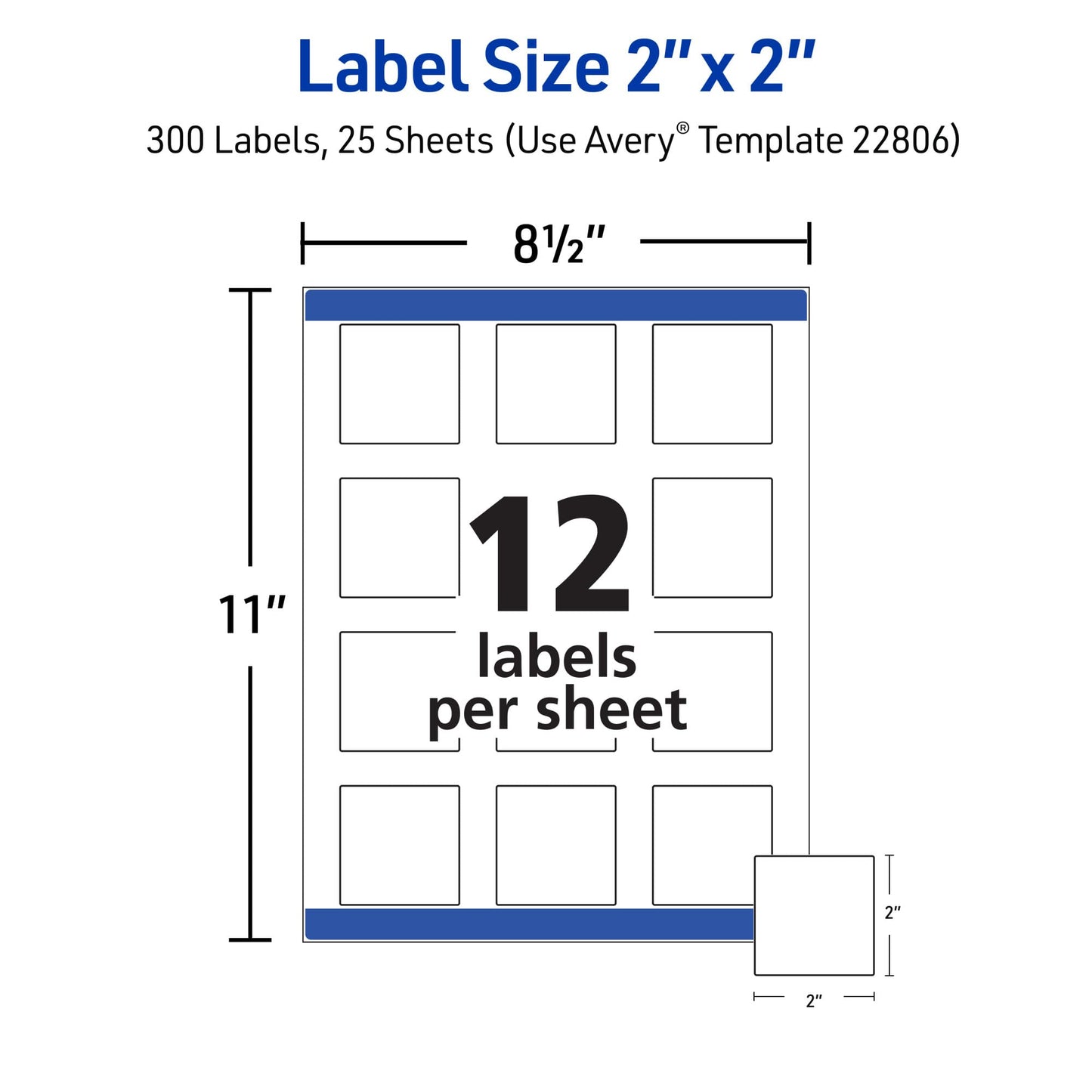 Avery Printable Square Labels, 2" x 2", Matte White, Laser & Inkjet Compatible, 300 Blank Labels per Pack, Great for High-Volume Branding, Packaging, Events, and More (5-Pack of 22806)