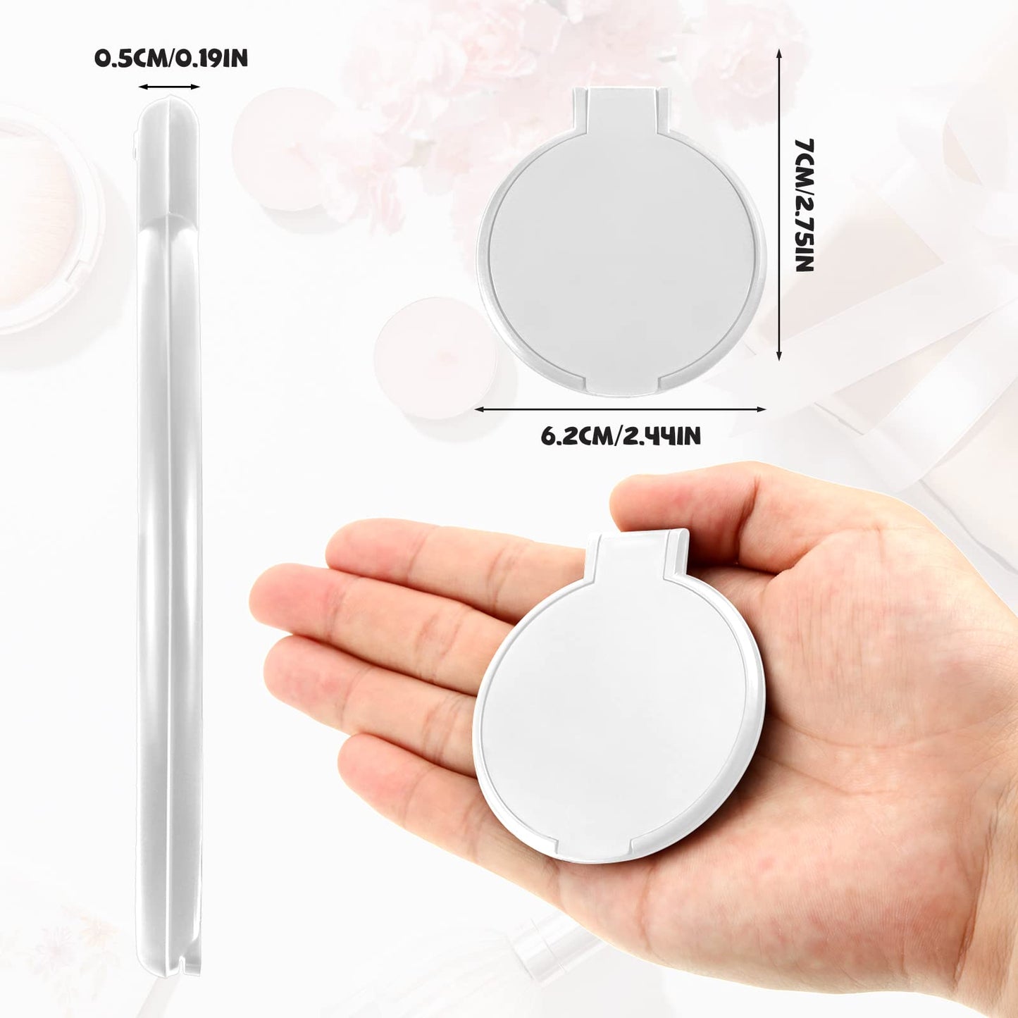 Yalikop 72 Pcs Compact Mirror Bulk Portable Round Makeup Mirror Mini Foldable for Purse Women Travel Daily Use (White)