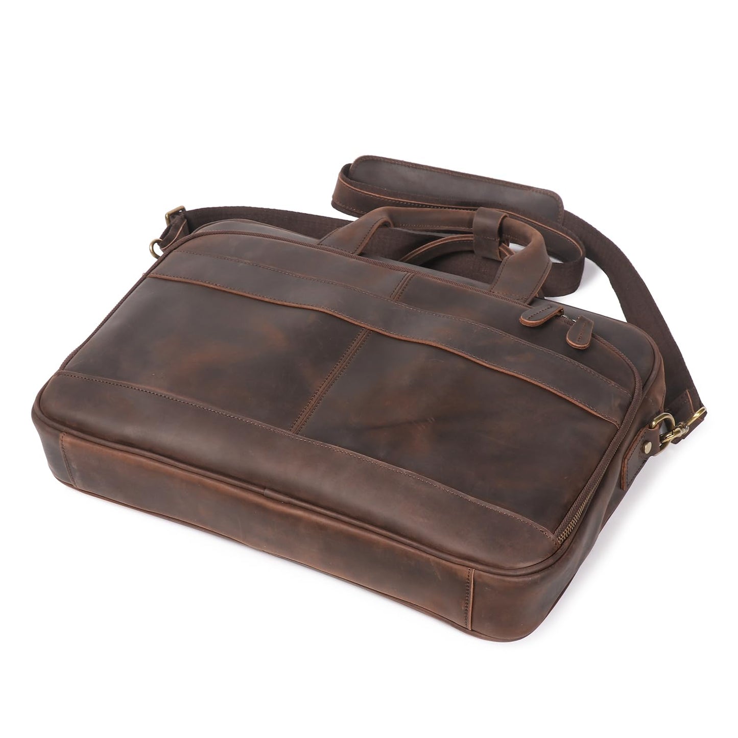 LEATHFOCUS Leather Briefcase for Men 17Inch Laptop Messenger Bags Business Travel Handcrafted Laptop Bag with YKK Zipper Gift (Dark Brown)