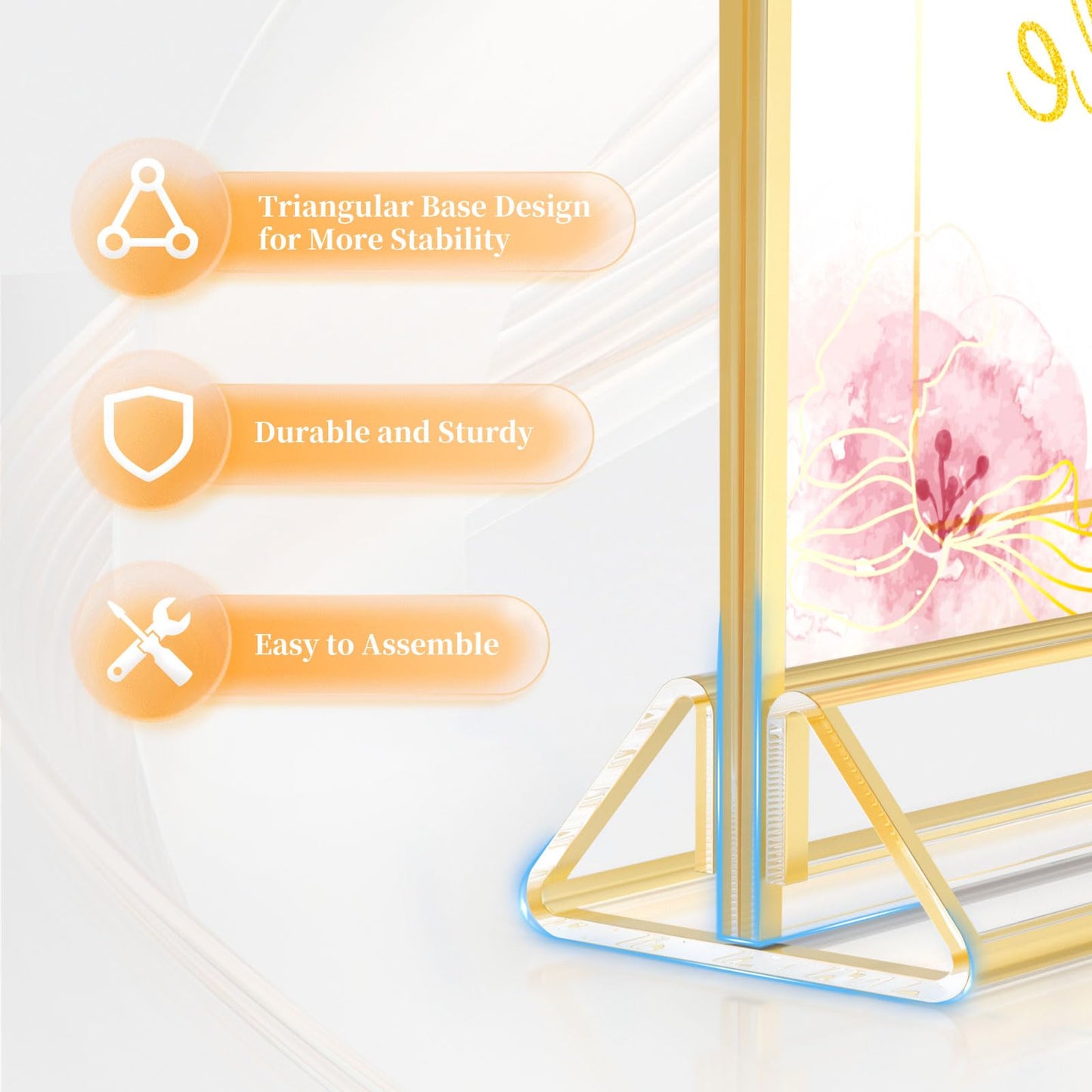HIIMIEI 18 Pack Gold Sign Holders 4x6'' Acrylic Double Sided Table Menu Display Stand, Wedding Table Numbers Holder