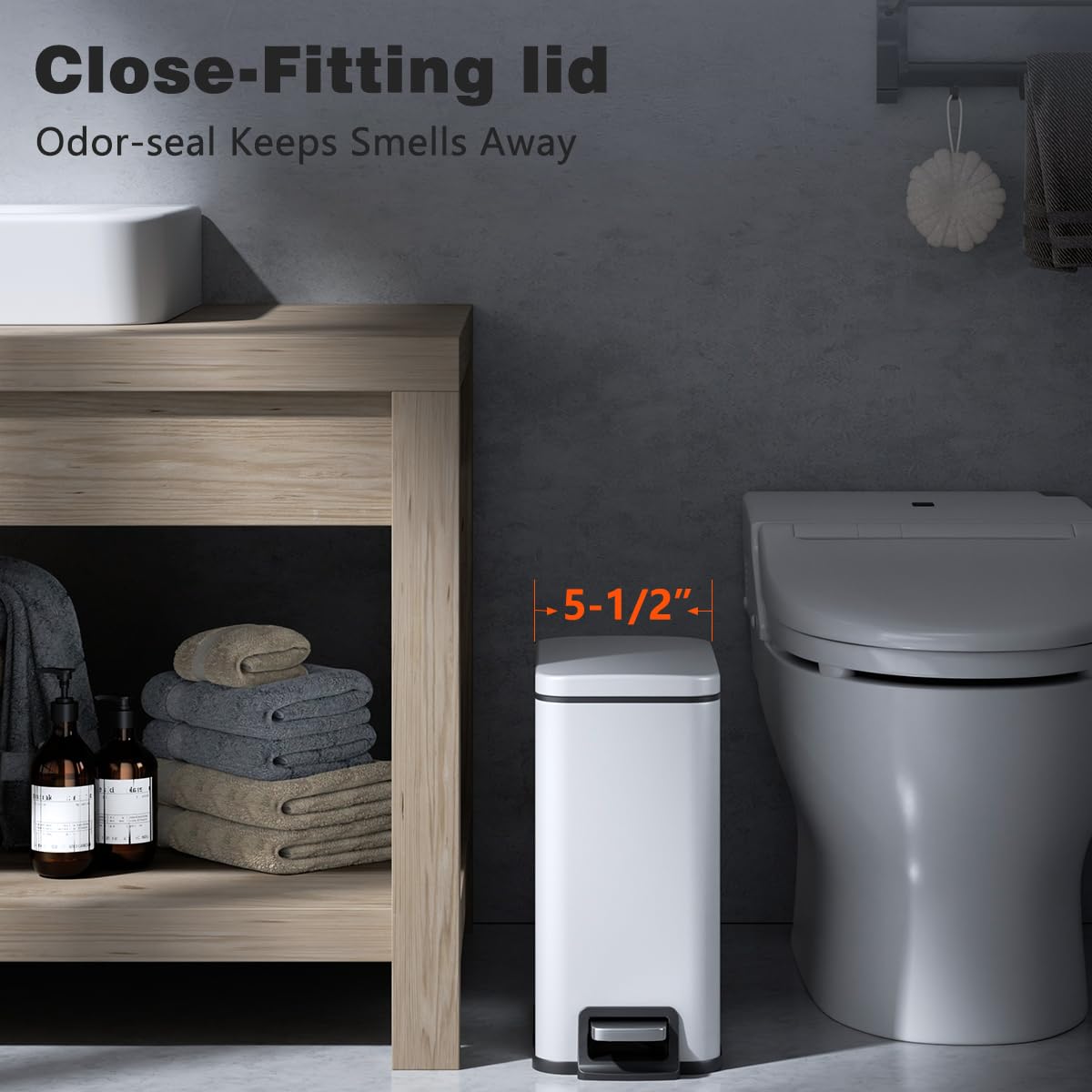 Veelesa Slim Bathroom Trash Can with Lid Soft Close, 1.6 Gallon Stainless Steel Garbage Can with Removable Inner Bucket, Durable Step Pedal, Small Trash Bins for Toilet, Bedroom, Kitchen, Office