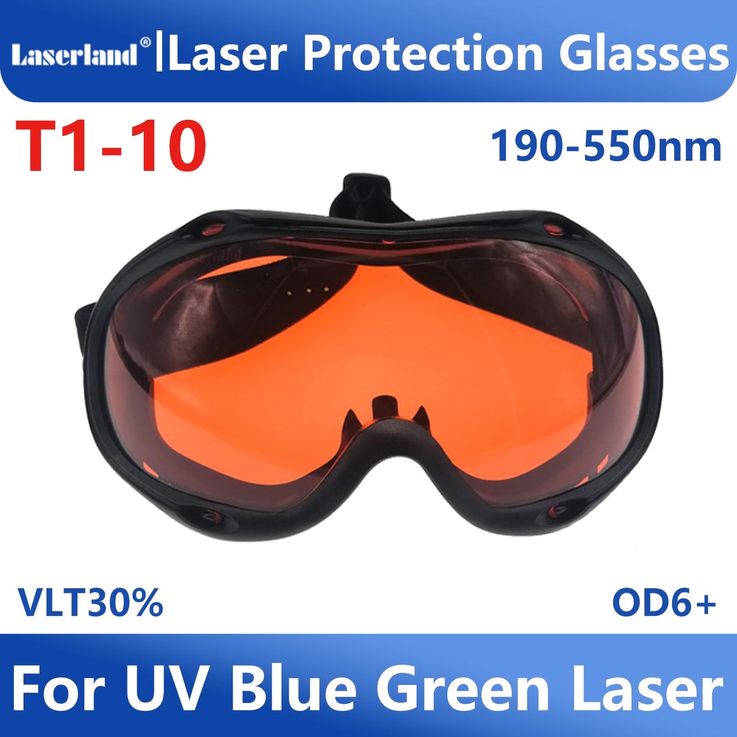 Laserlands 190nm-550nm 355nm 405nm 450nm 473nm 532nm OD6 Blue Green Laser Protective Protection Goggles Safety Glasses CE T1-10