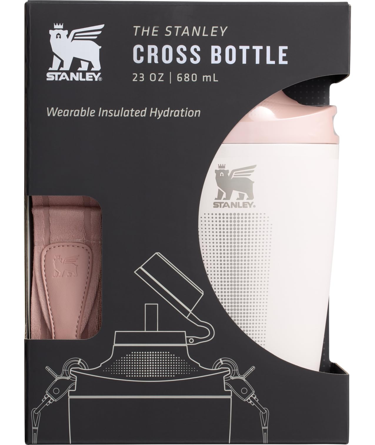 Stanley Cross Bottle 23 oz | Travel Water Bottle with Jacquard Strap | Leakproof Tritan Lid with Removable Straw | Insulated Stainless Steel | BPA-Free | Rose Quartz