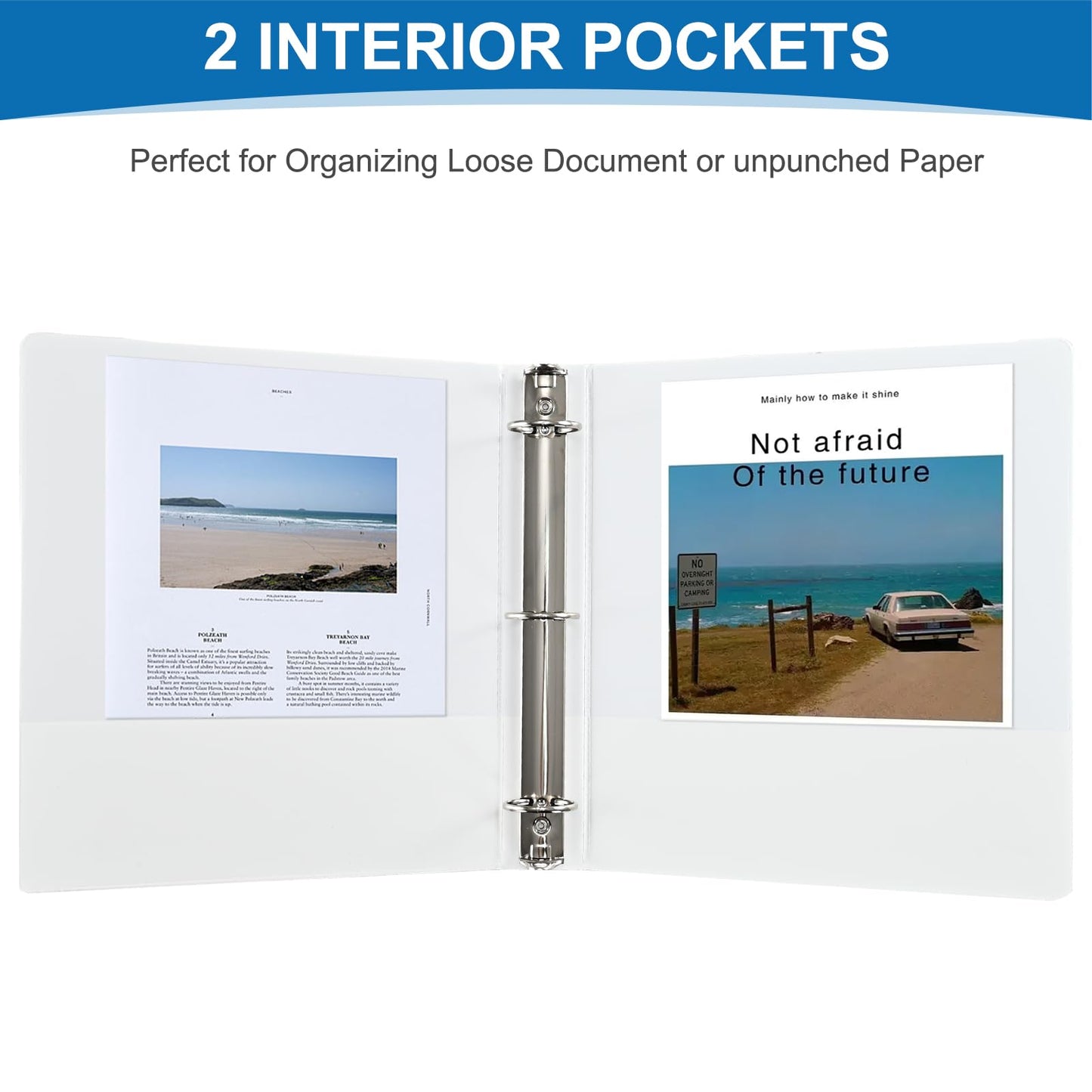 SUQJOY 1.5-Inch 3-Ring Binder with Pockets, 1-1/2’’ Clear View Binders,PVC Free, White Binder Holds up to 325 Sheets US Letter Size, Perfect for School,Office and Home(6 Pack)