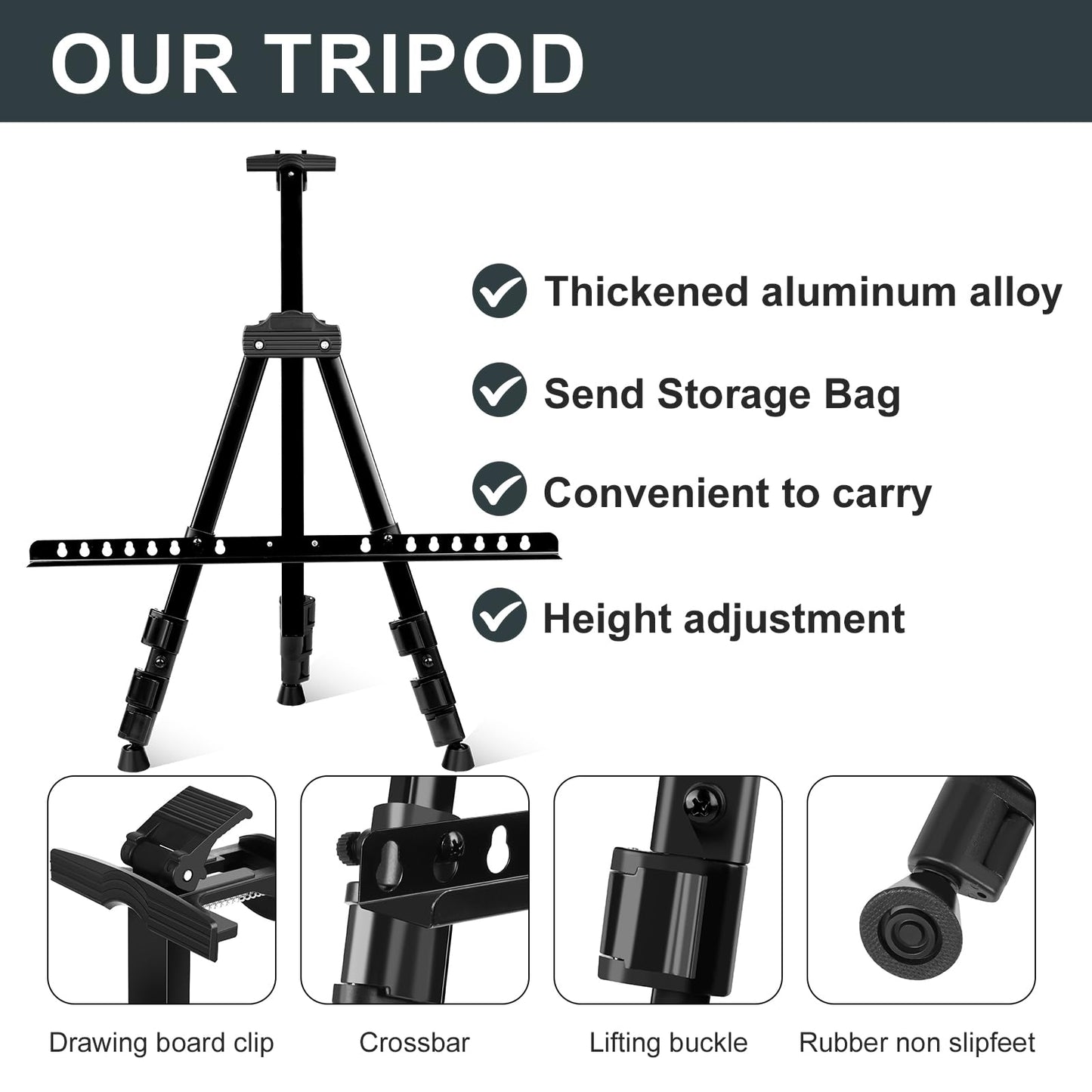 AROIC 8 Pack Painting Display Easel Stand Portable Adjustable Metal Tripod Artist Canvases Height from17to66Inch Extra Sturdy forTable-Top/Floor Painting, Drawingand Displaying,Black with8Storage Bag