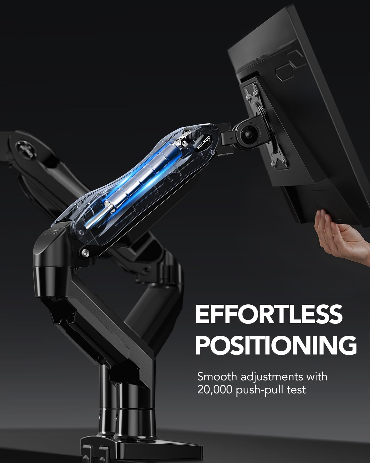 HUANUO Dual Monitor Stand, Fully Adjustable Gaming Monitor Desk Mount for 13–32″ Computer Screens, Full Motion VESA 75x75/100x100 with C-Clamp & Grommet Base, Each Arm Holds 4.4 to 19.8 lbs