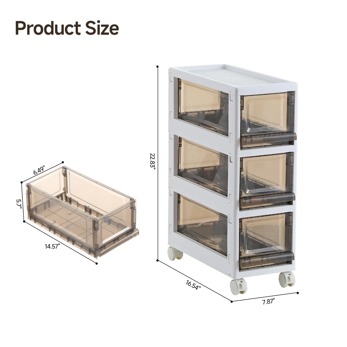 Sunamon Plastic 3 Drawer Storage Organizer, Narrow Plastic Storage Drawers with Wheels, Storage Cart with Drawers for Small and Narrow Space, 7.87-inch Wide (white)