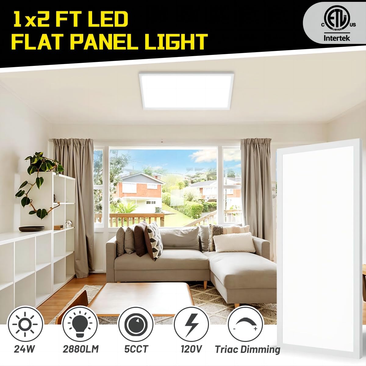 BeckTour 1x2 LED Flat Panel Light Surface Mount 2-Pack, Flush Mount Ceiling Light 24W 2880LM, 5CCT 3000K/3800K/4500K/5200K/6000K, Dimmable Panel Lights