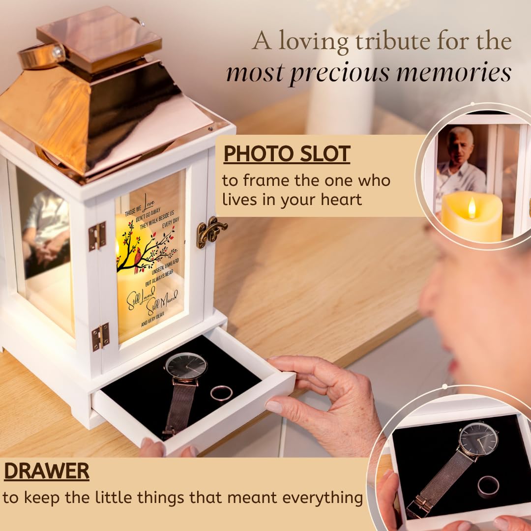 Memorial Lantern with Photo Frame & Keepsake Drawer | Sympathy Gifts for Loss of Loved One, Dad, Husband | Bereavement Memorial Gifts | LED Candle with Timer | Remembrance Gift for Loss by STILLWIND
