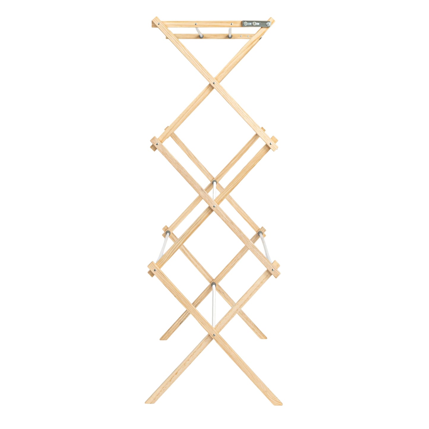 Household Essentials X-Frame Clothes Drying Rack, Stabile Wood Frame with Slanted Feet, Smooth Vinyl Wrapped Rods, 23.8 Feet of Hanging Space, Ready to Assemble, Flat Top, Natural