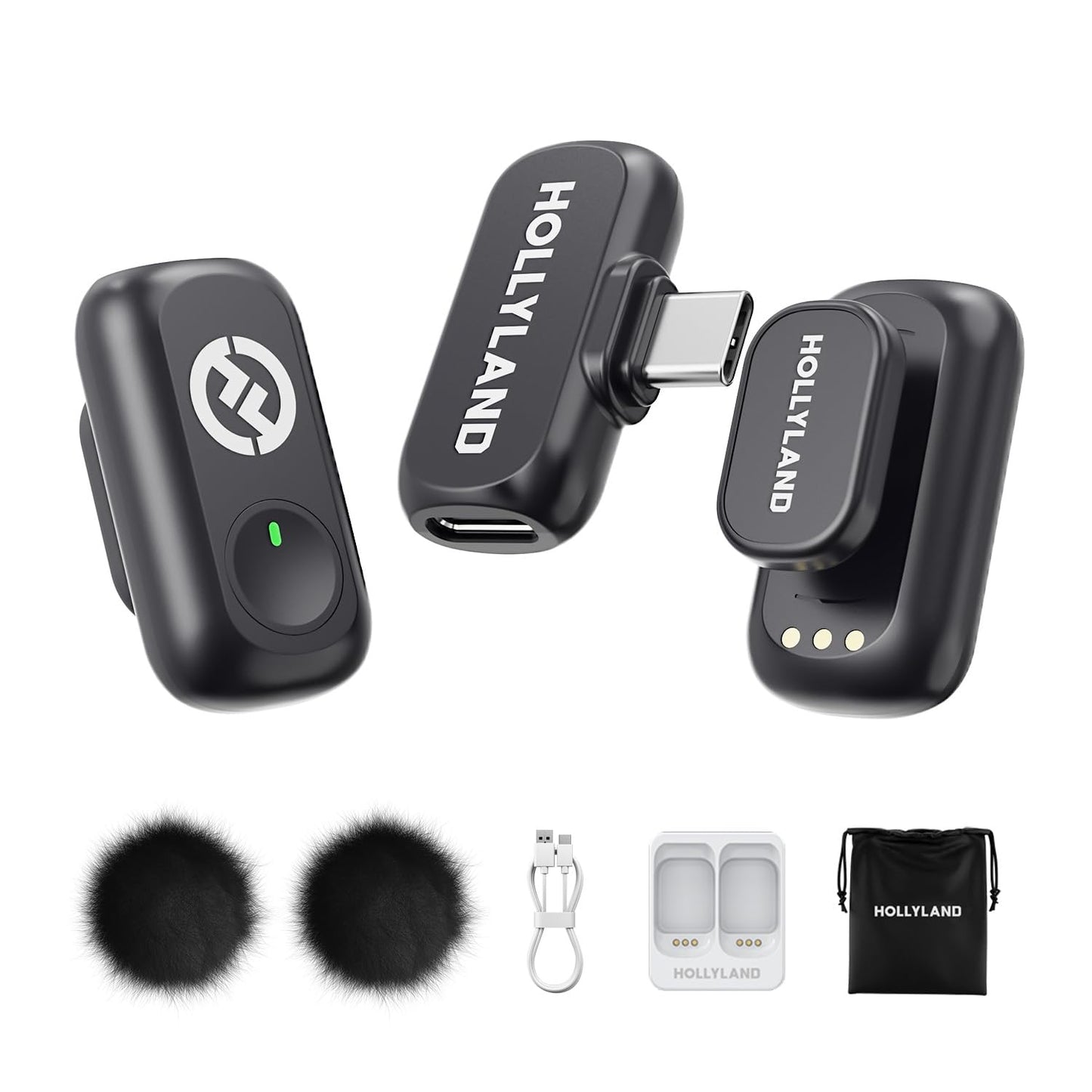 Hollyland Lark A1 Wireless Microphone for iPhone 15/16/17 & Android, 48kHz/24-bit, 3-Level Intelligent Noise Cancel, Magnetic Mini Mic for YouTube, Podcast, Vlogging (Black, 2TX + USB-C RX)