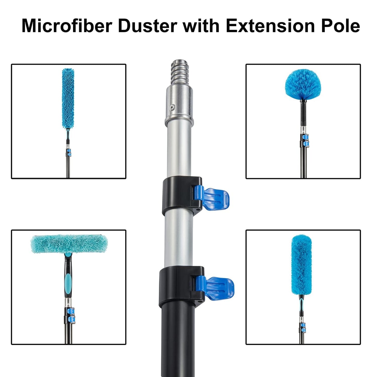 Hicavar 25 Foot High Ceiling Fan Duster with 6-18ft Extension Pole, Extendable Reusable Cobweb, Feather, Window Cleaning Squeegee Kit