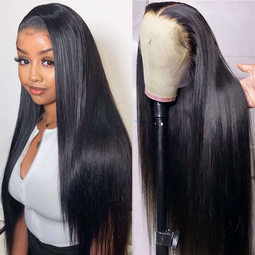 Subella 13x5 HD Lace Front Wigs Human Hair Pre Plucked Hairline with Baby Hair 220% Density 12A Transparent Straight Human Hair Wigs for Black Women (22inch)