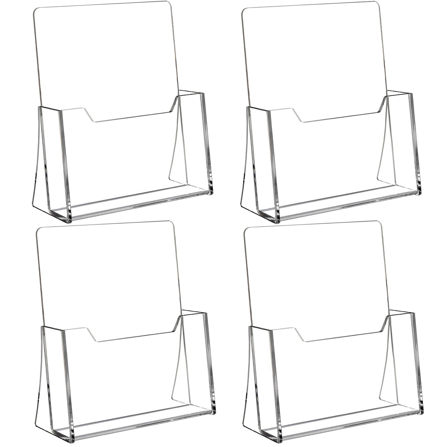 SUNQEBO Acrylic Brochure Holder 8.5 x 11 inch 4 Pack, Clear Acrylic Plastic Flyer Holders for Literature Magazine Pamphlet Booklet Menu Journals Display Stand Desk Holder Countertop Organizer