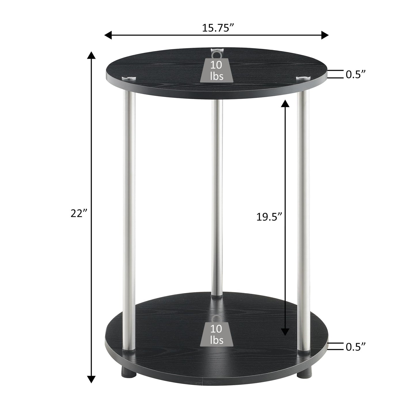 Convenience Concepts Designs2Go No Tools 2-Tier Round End Table, Faux White Marble/Chrome