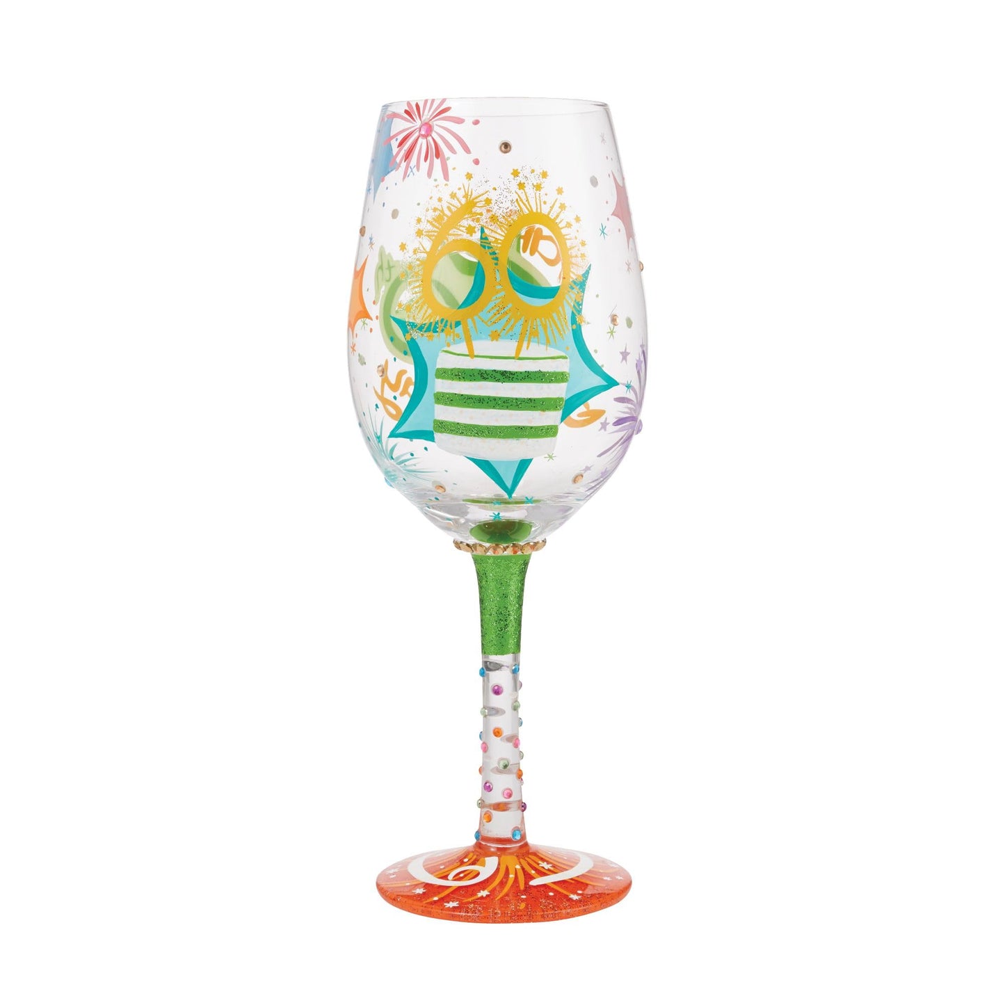 Enesco Designs by Lolita Happy 60th Birthday Hand-Painted Artisan Wine Glass, 15 Ounce, Multicolor